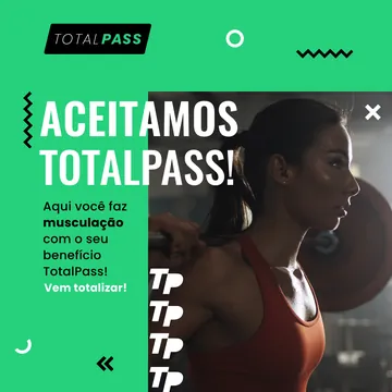 Aceitamos TotalPass: faça musculação com o seu benefício. Toque para falar no WhatsApp